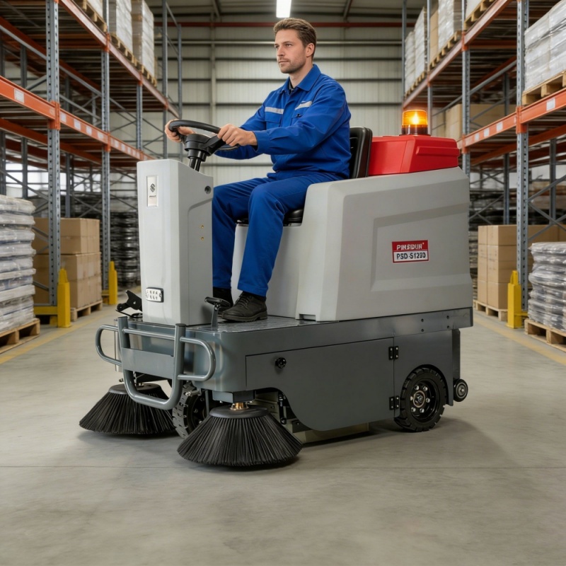 Spazzatrice per pavimenti uomo a bordo